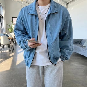 [당일출고]피트 져지 오버핏 남자 봄/가을 카라 데님 청자켓 2colors