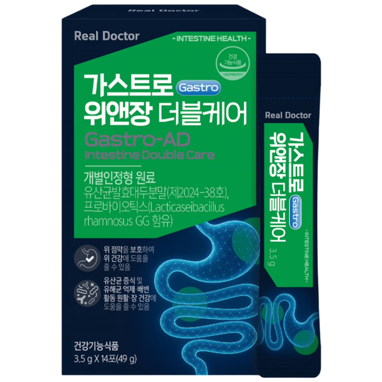 <b>리얼닥터</b> 가스트로 위앤장 더블케어 14포 위건강 위점막<b>보호</b> 위산억제 람노서스gg 장건강 역류성식도 남재현박사 성분설계  1개  14회분