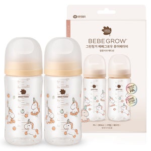 베베그로우 그린핑거 퓨어베이비 PA 노꼭지 디자인 젖병 트윈팩 말콩사과  2개  280ml  베이지