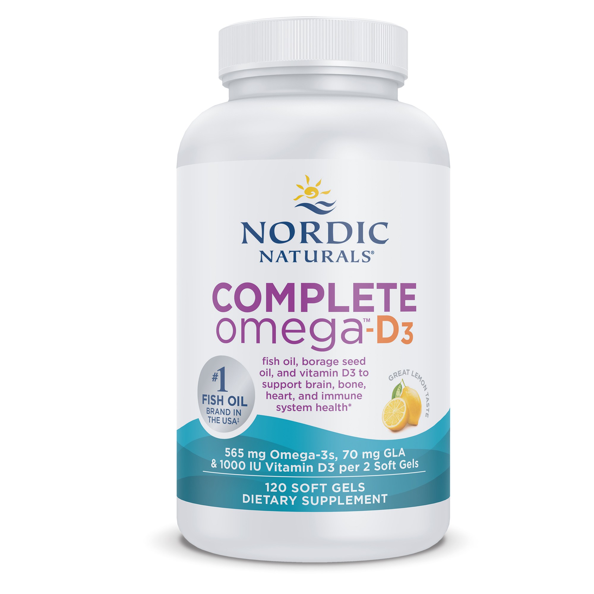 노르딕내츄럴스 <b>컴플리트 오메가</b> <b>D3</b> 1000mg 레몬 소프트젤 글루텐 프리  1개  120정