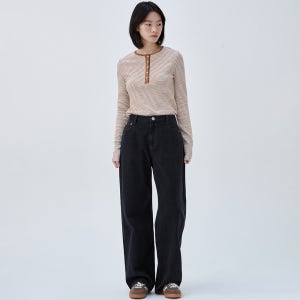 [마롭] 9151 커브드 칼라 데님 팬츠 (블랙)