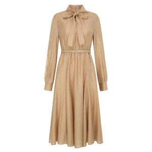 [더아이잗] 타이 셔링 하프넥 플레어 원피스 (BEIGE) IS3A0OP031