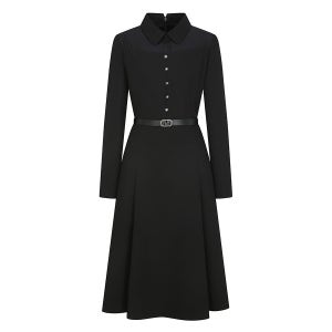 [더아이잗] 배색 버튼 장식 플레어 원피스 (BLACK) IS3A0OP061