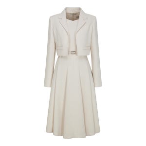 [더아이잗] 벨티드 플레어 원피스 +재킷 세트 (CREAM) IS3A0OP021