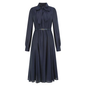 [더아이잗] 타이 셔링 하프넥 플레어 원피스 (NAVY) IS3A0OP031