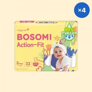 보솜이 기저귀 팬티형 아기용품 액션핏 중형 32개입 4팩