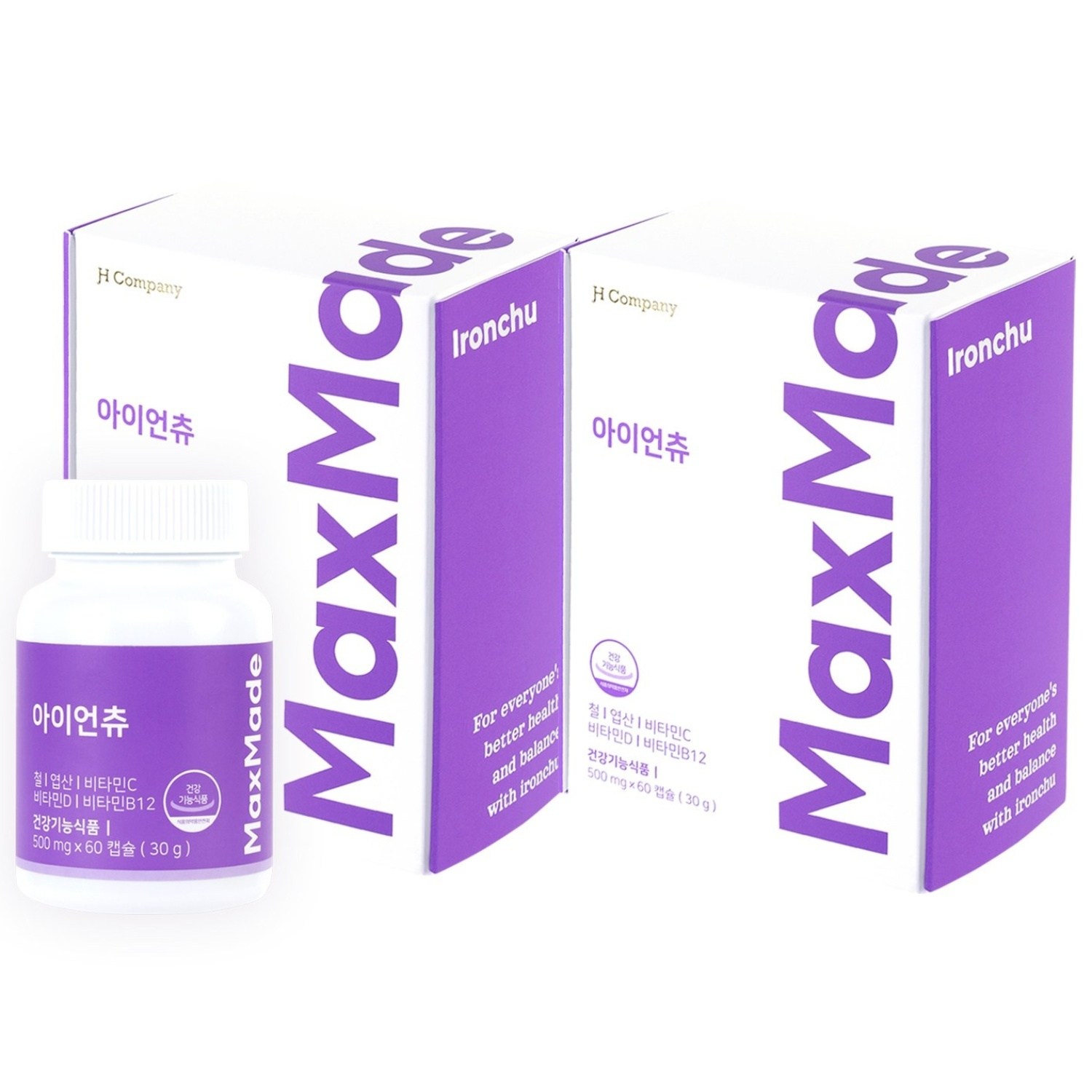 <b>맥스메이드</b> 아이언츄 어린이 철분제 비헴철 철분 엽산 <b>비타민C</b> 젤리 츄어블 4개월  60정  2개