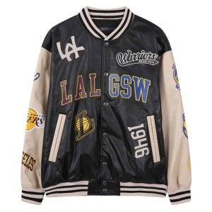 [엔비에이] 팀 패치 바시티 레더 점퍼 블랙 N261JP112P