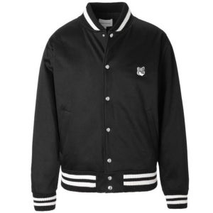 메종키츠네 폭스헤드 패치 봄버 자켓 블랙 LM02233WW0093 P199 TEDDY BLOUSON IN COTTON SATIN WITH GREY FOX HEAD PATCH 테디