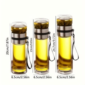 1개 11.83Oz/15.22Oz/16.91Oz 유리 물병 (차 인퓨저 포함), 여행용 인퓨저 물병 (차 필터 포함), 가정 및 여행용 차와 물 분리 물병