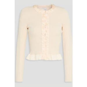 끌로디피에로 러플 장식 새틴 트리밍 리브 & 케이블 니트 카디건 화이트 46376663163057801