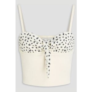 끌로디피에로 플로럴 프린트 새틴 트윌 패널 리브 니트 탑 화이트 46376663163057794