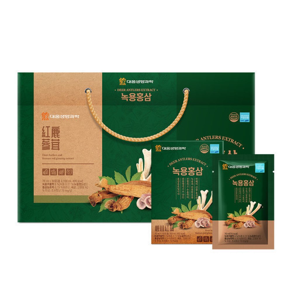 대웅생명과학 녹용홍삼 70mlX30포 1세트/선물세트 /국산 <b>생녹용</b>추출액6년근홍삼당귀천궁 함유  30개  70ml