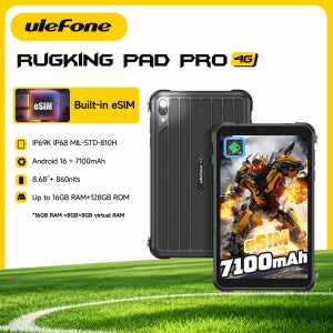 [내장형 eSIM] 울레폰 럭킹 패드 프로 러기드 태블릿 4G 8.68인치 90Hz 7100mAh 안드로이드 16, 최대 16GB RAM 128GB ROM 글로벌 버전