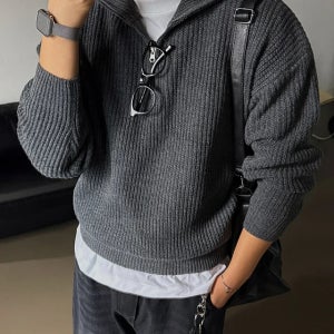 [국내생산/빠른배송] 아버 헤비 하찌 오버핏 크롭 반집업 니트 (5color)