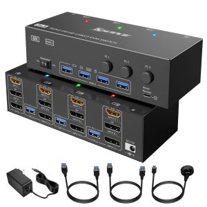 KVM 스위치 컴퓨터 3 모니터, HDMI + 디스플레이 포트 USB 3.0 KVM 스위처, 8K 트리플 모니터 KVM, 3 PC 공유 4 USB 3.0 장치