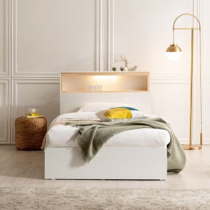 키노 편백원목 LED조명 3단서랍 수납평상형 슈퍼싱글침대_프레임만(매트별도) SS