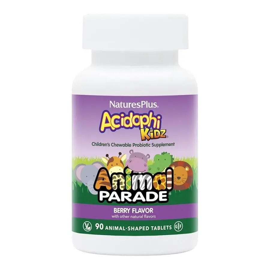 <b>Natures Plus</b> Animal Parade AcidophiKidz, 베리 맛 - 씹을 수 있는 동물 모양 태블릿 90개 프로바이오틱스