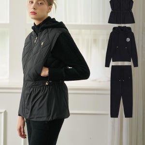 페어라이어 페어라이어 여성 패딩 베스트 니트 셋업 3종 세트 (블랙)