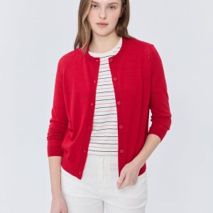 [헤지스 여성] [스테디셀러][울100]레드 긴소매 라운드넥 가디건 WSSW5AC15R2