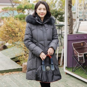 J3273 폭스퍼 밍크카라 비즈 구스다운 패딩코트