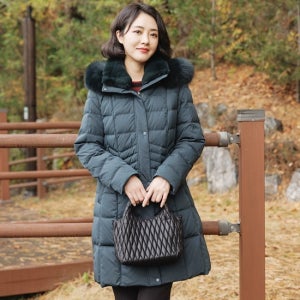 J3272 폭스퍼 밍크카라 큐빅 구스다운 패딩코트