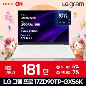 LG전자 17인치 17ZD90TP-GX56K x 울트라5 x U5-144Hz x WQXGA ( 16GB / N 256GB ) ND