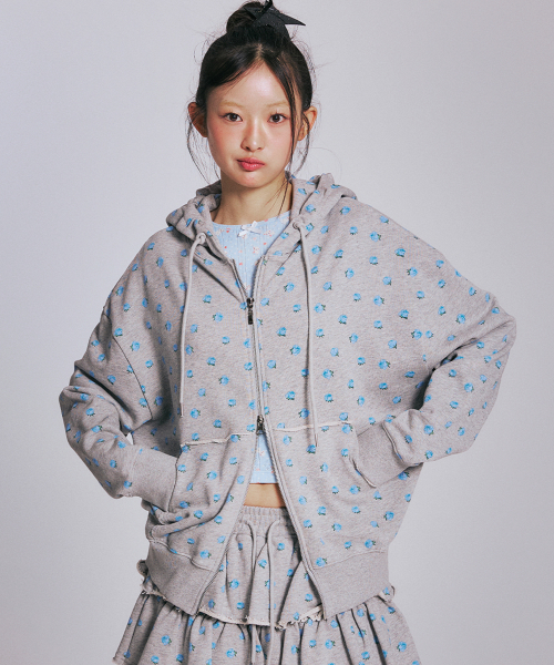 [유희] FLOWER PATTERN HOOD ZIP-UP_MELANGE GREY YHHZEC004MG