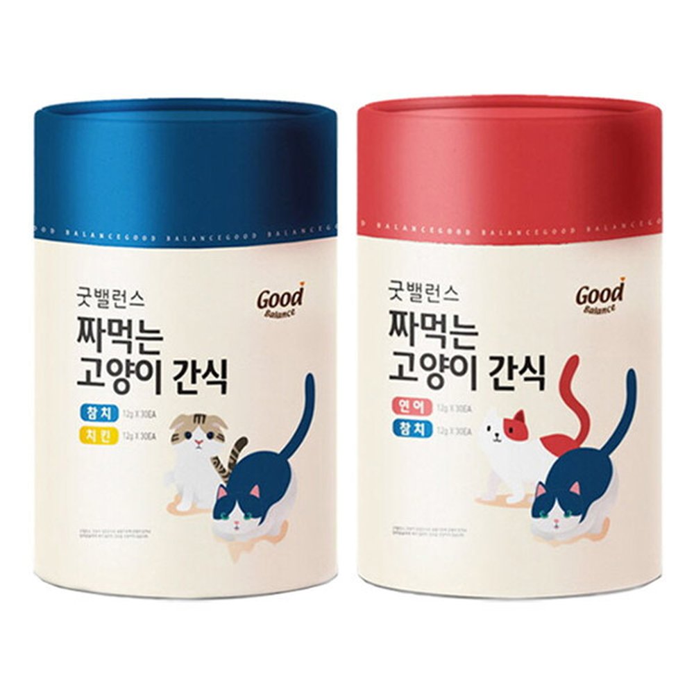 굿밸런스 고양이 짜먹는 간식 플러스 60p 참치 + 연어 + 치킨 12g 2개