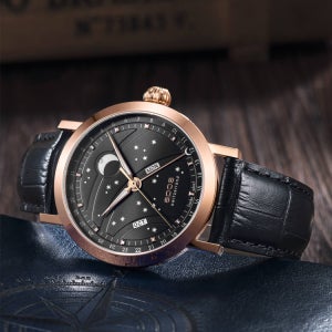 아티스트리 빅문 모디파이드 골드 블랙 다이얼 가죽 42mm