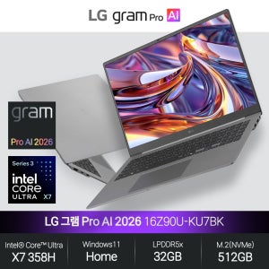 LG전자 LG 그램 16Z90U-KU7BK (울트라 X7 358H/32GB/512GB/WH) 사무용 인강용 초경량 노트북 JH