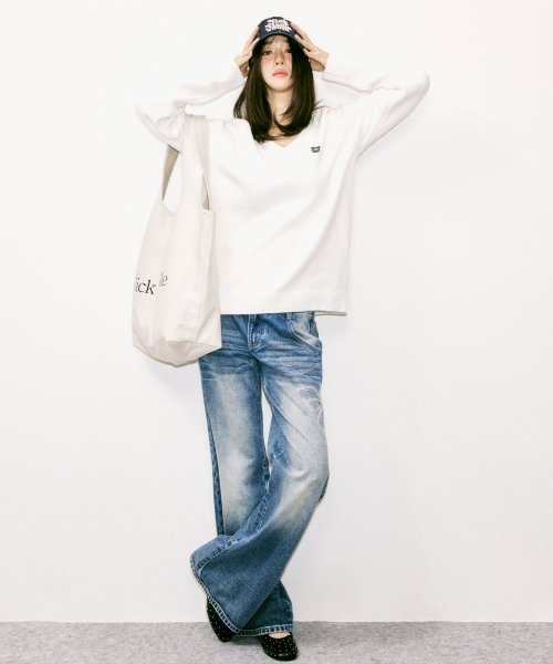 [닉앤니콜] CRYSTAL BUTTERFLY DENIM WIDE PANTS_BLUE N_FW