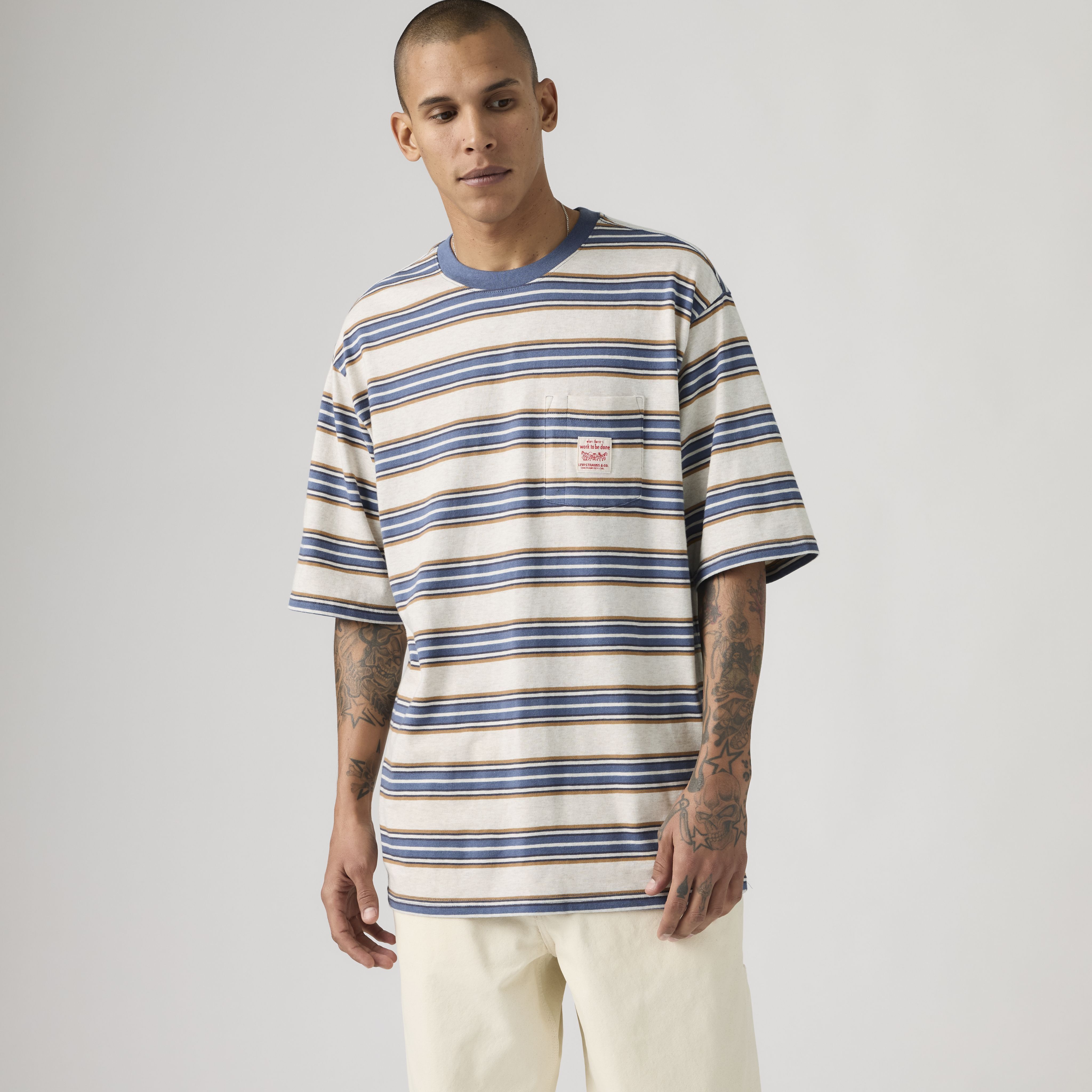 리바이스 루즈핏 티셔츠 스트라이프 화이트 A58500027 반팔 Short sleeve Workwear T shirt 151681842