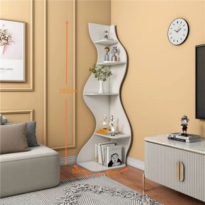 코너선반 원목 곡선 물결 스탠드 책 진열장 틈새 북타워  1단  기본 사이즈  씨그래스 50 x 48x182 웜화이트