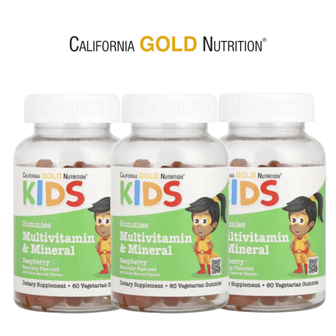 캘리포니아 <b>골드</b> 뉴트리션 <b>키즈 멀티 비타민 미네랄</b> 라즈베리맛 60구미 엽산 셀레늄 3개