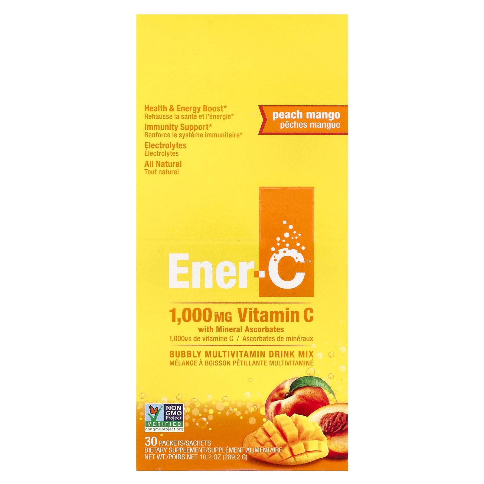 에너-씨 <b>비타민 C</b> 멀티<b>비타민</b> 음료 믹스 <b>피치 망고</b> <b>1000mg</b> 30포켓 각각 0.3온스(9.64g)