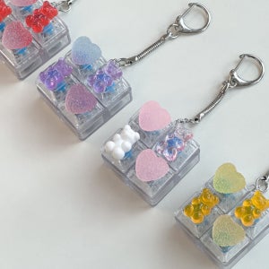 4구 젤리곰 클릭커 키캡 키보드 키링 LED 키홀더, 루아흐앤미