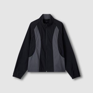 [자주] 여 사각사각 배색 점퍼 - 블랙 (J106201019)