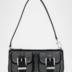 마이클코어스 조에 스와로브스키 스웨이드 포셰트 숄더백 스몰 포쉐트 숄더 가방 Zoe Small Rhinestone Suede Pochette Shoulder Ba 151778616