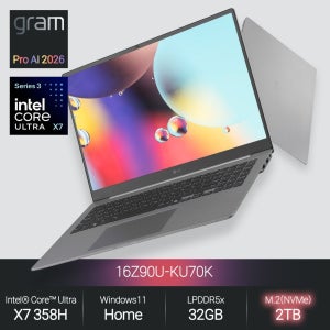 LG전자 LG 그램 16Z90U-KU70K (울트라 X7 358H/32GB/2TB/WH) 사무용 인강용 초경량 노트북 JH