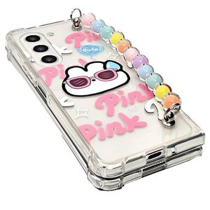 [PHONECAP] 핑꾸 애니멀 패턴 비즈16CM 스트랩 젤하드케이스 Z폴드7 6 5 4 3 2