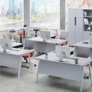 DHF 재택근무 AL 책상 가림판유 목재형 실버그레이 컴퓨터용 테이블