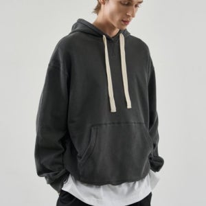 [드로우핏] 피그먼트 레이어드 스트링 테잎 후드 [CHACOAL] DFHD3302CC