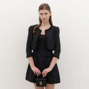[르로망] [SET] LILAC Tweed Trimmed Jacket & Sleeveless Mini Dress / Black