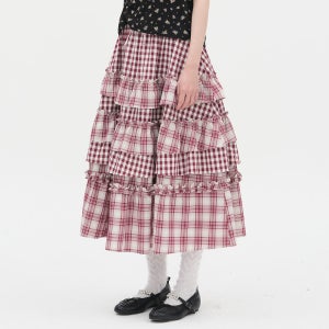 [타입서비스] Voluminous Check Tier Skirt [Red]