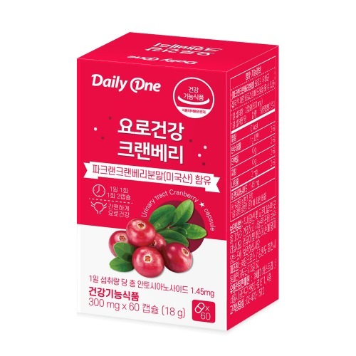 데일리원 요로건강 크랜베리 여성 영양제 300mg X 60캡슐 1통