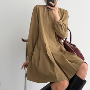 여성 봄철 스타일 플리츠 라운드넥 미니 드레스 결혼식용