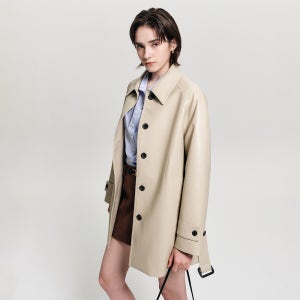 [룩캐스트] [박지현 착용] 레아 벨티드 비건 레더 하프 코트 / LEA BELTED VEGAN LEATHER HALF COAT_2colors