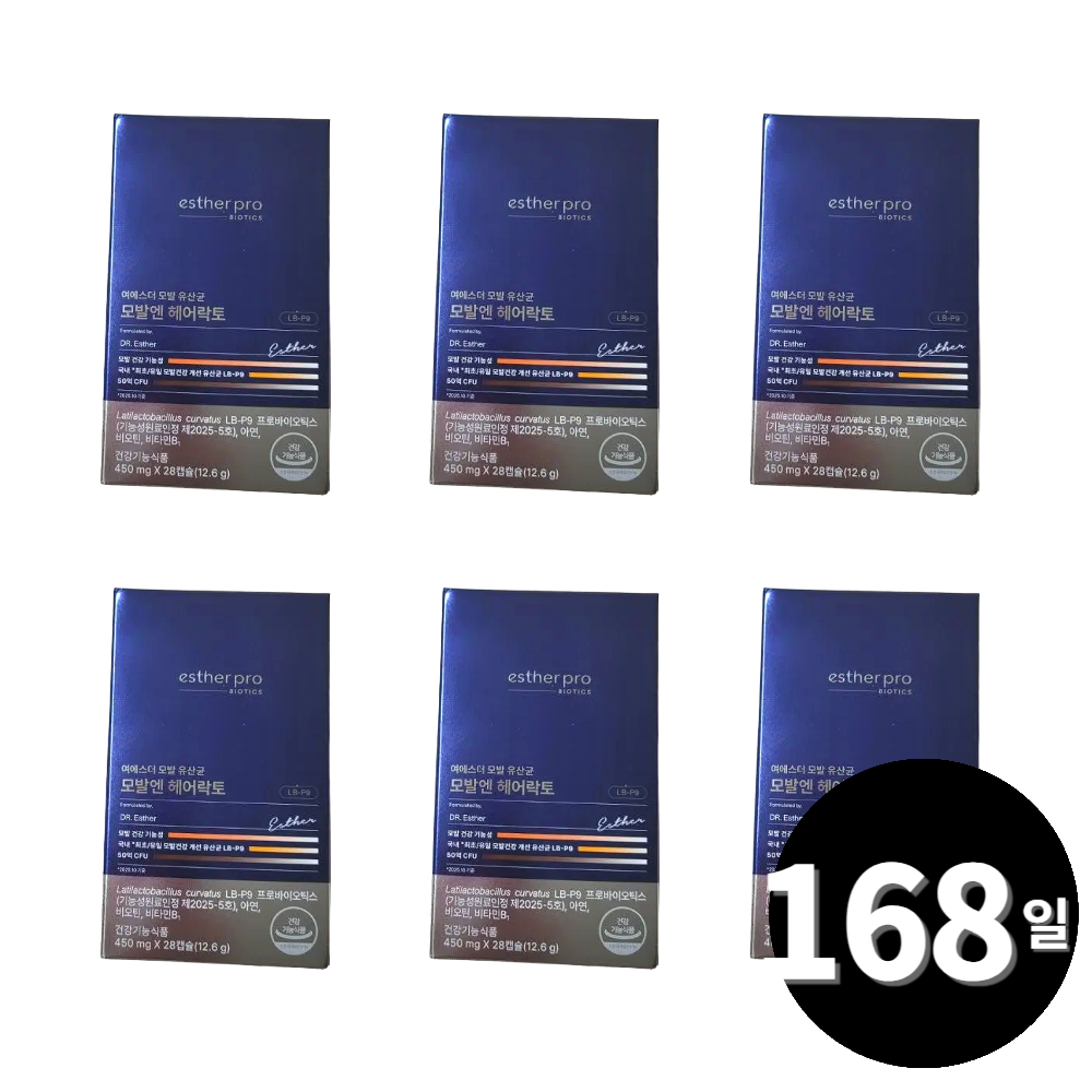 여에스더 <b>모발</b>유산균 <b>모발</b>엔 헤어락토 28캡슐 6개