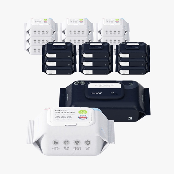 <b>퓨어닷</b> 저자극 티슈세트(소독티슈 10팩세트+로션물티슈 10팩세트)